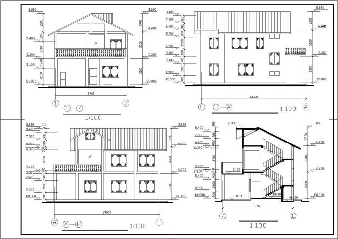 二层房屋异形柱框架结构施工图_图1