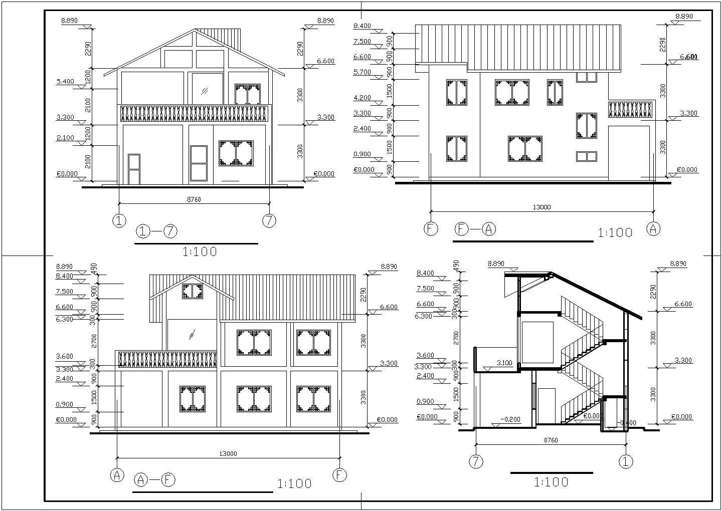 二层房屋异形柱框架结构施工图