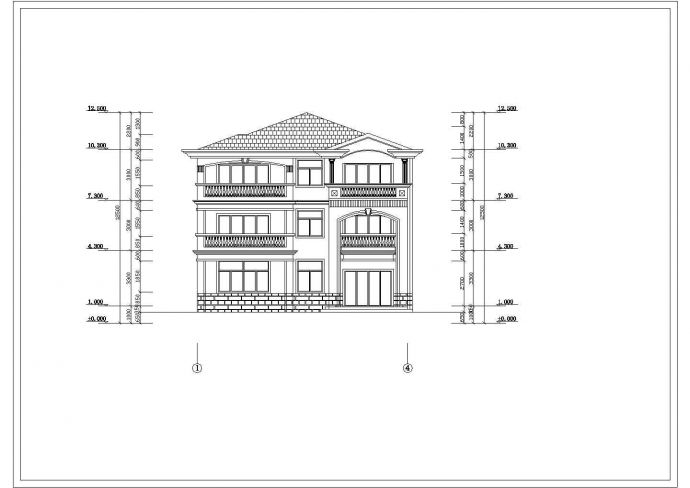 某坡屋顶三层别墅建筑设计施工图（16mx13m）_图1