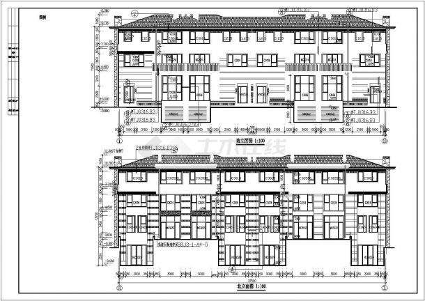 某三层坡屋顶联排别墅建筑设计施工图（38mx16m）-图一