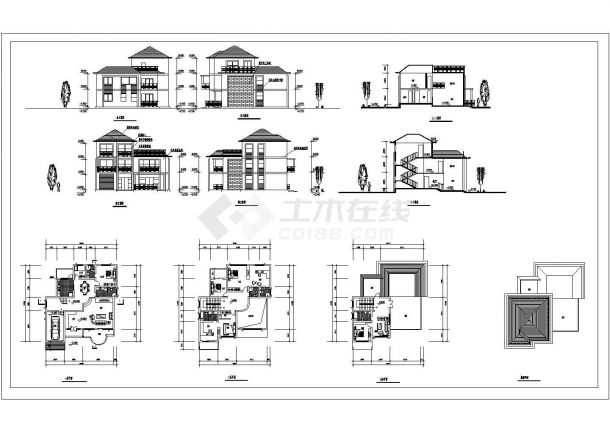 某三层砖混结构别墅建筑设计施工图（14mx15m）-图一