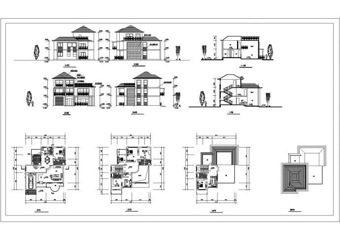 某三层砖混结构别墅建筑设计施工图（14mx15m）_图1