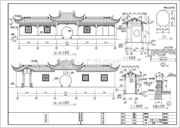 木结构仿古五间廊建筑施工图（2张CAD）-图二