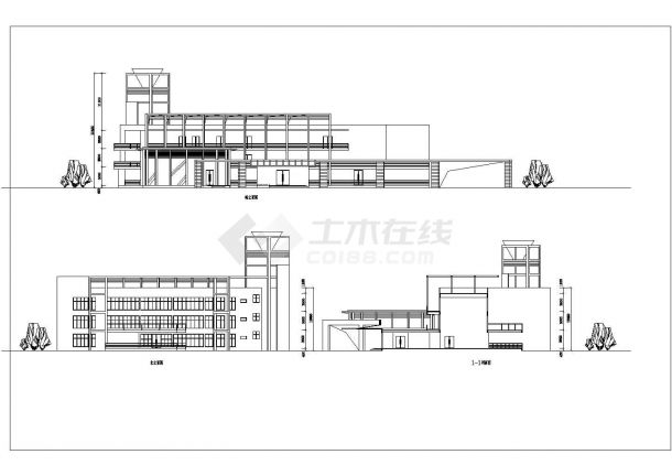某居住区3498㎡三层蒙莎顶会所建筑方案图（高12米）-图二