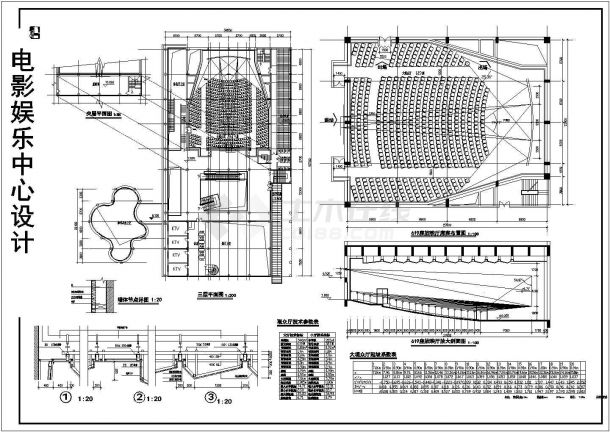 某市1350㎡二层电影院建筑设计方案图纸（高15米）-图一