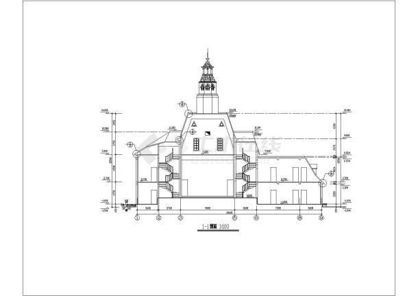 某经典教堂建筑平剖面详图