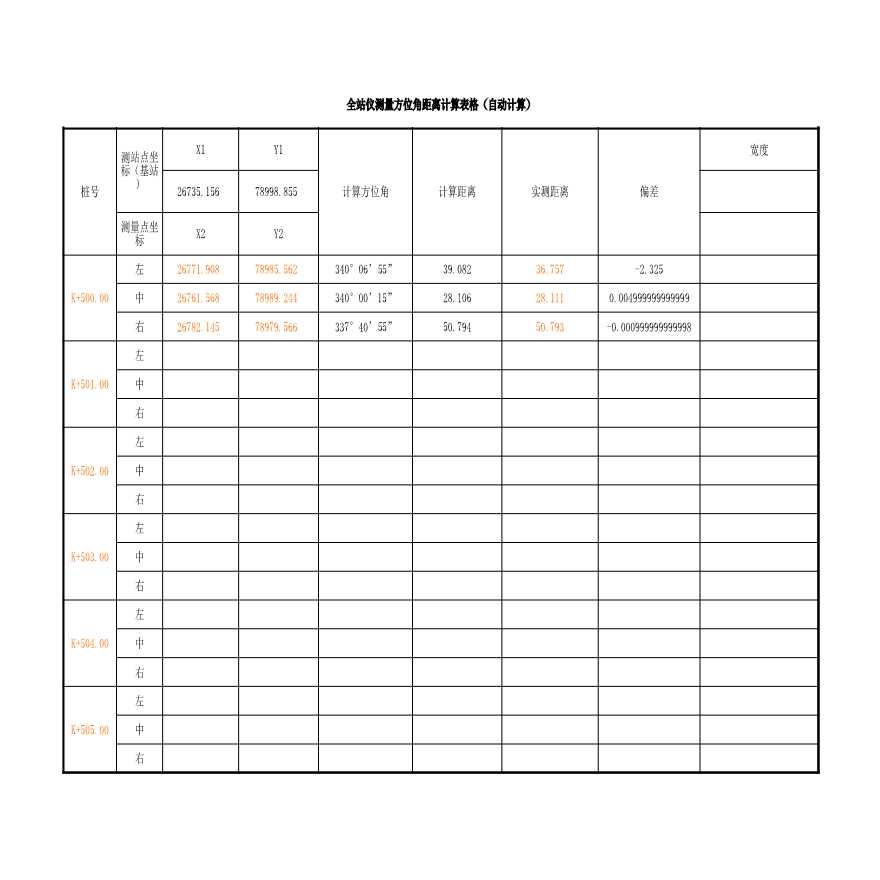 全站仪测量坐标距离计算表格(公式自动计算)-图一