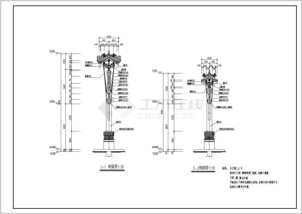 某古建牌楼建筑立面剖面方案图纸（高9米）-图一