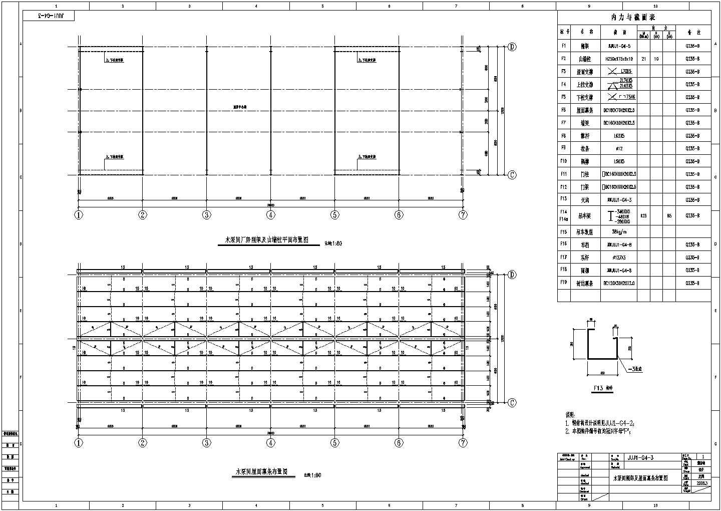 【江苏】某钢结构水泵间厂房结构设计施工图纸（8度抗震）
