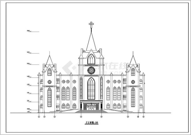 欧陆风格圣经学校建筑施工图（玫瑰花窗，共八张图）-图一