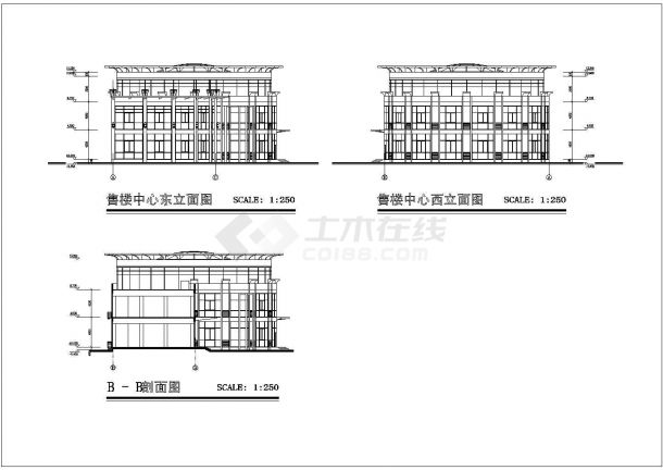 某平顶三层售楼中心建筑设计施工图-图二