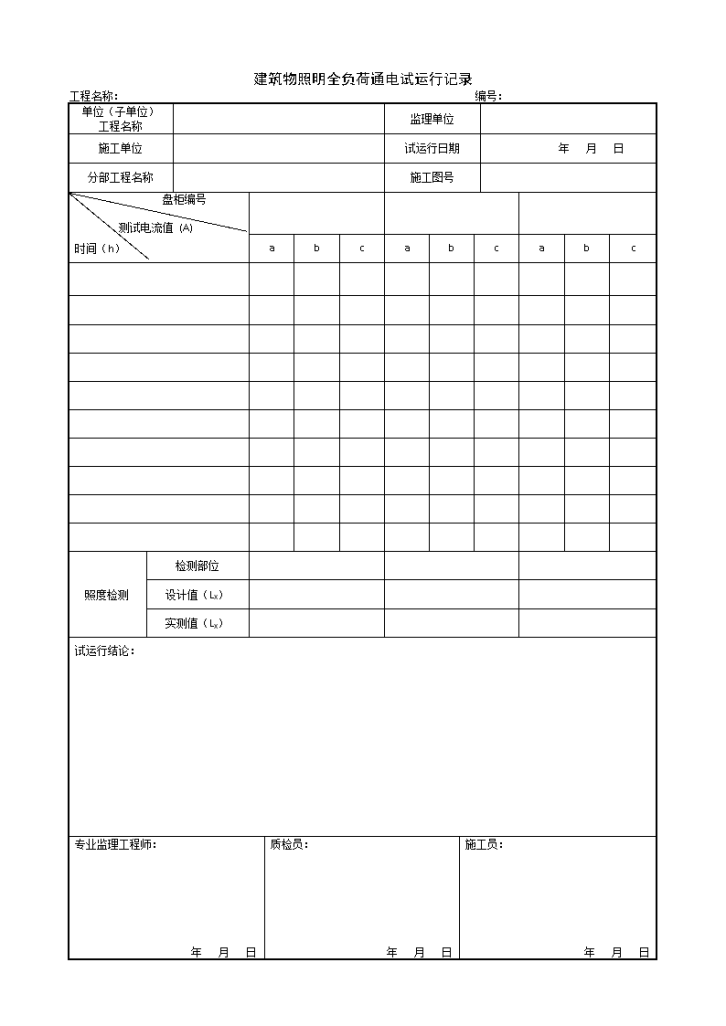 建筑物照明全负荷通电试运行记录-图一