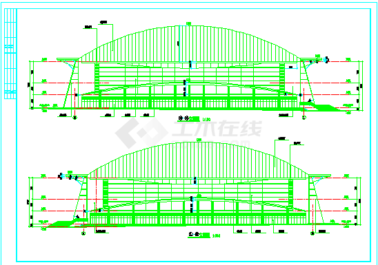 武汉市某体育公园5900平米3层框架结构体育馆建筑设计CAD图纸-图一