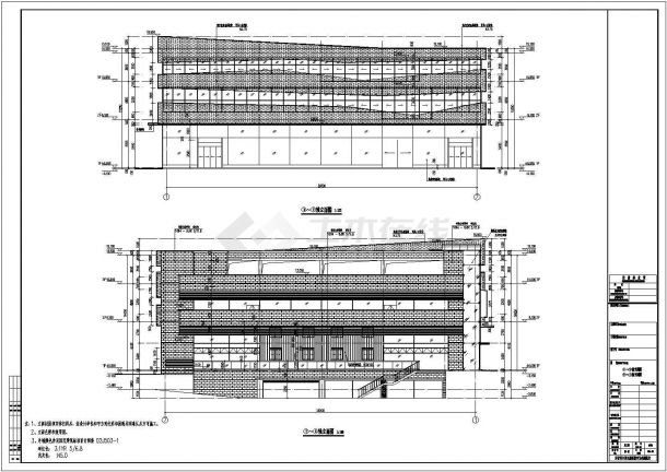 某地上3层框架结构哈雷4S店建筑、结构施工图-图一