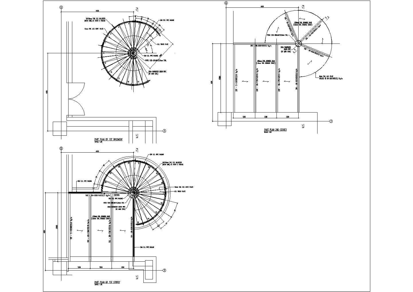 圆形楼梯钢结构详细cad设计施工图纸