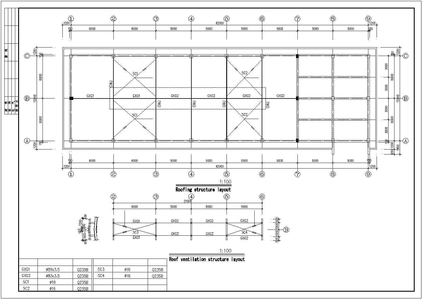 某框排架单层厂房结构设计图（条形基础）