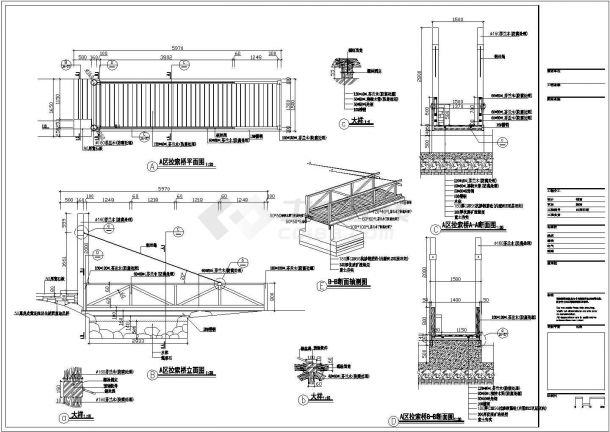木质拉索桥cad施工设计图细节详图-图一