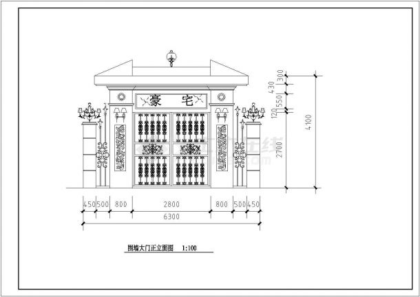 某豪华别墅亭铁艺大门CAD方案图-图二