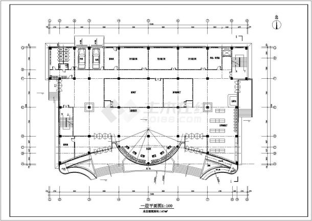 某地四层文化馆建筑cad设计图，共6张-图一