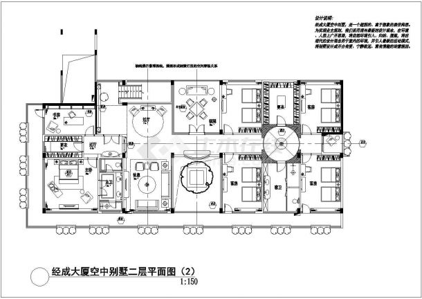 高端空中欧陆风格三层别墅室内装修设计CAD施工图（含给排水、园林设计）-图二