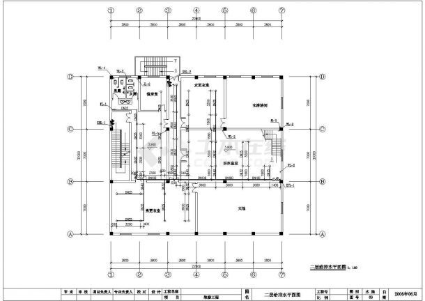 4层楼给排水及消防系统设计CAD布置方案图（歌舞厅、宾馆、浴室）-图二