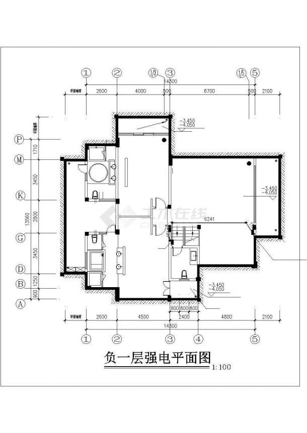 [海南]某单层别墅建筑C型住宅电气施工预埋图-图一