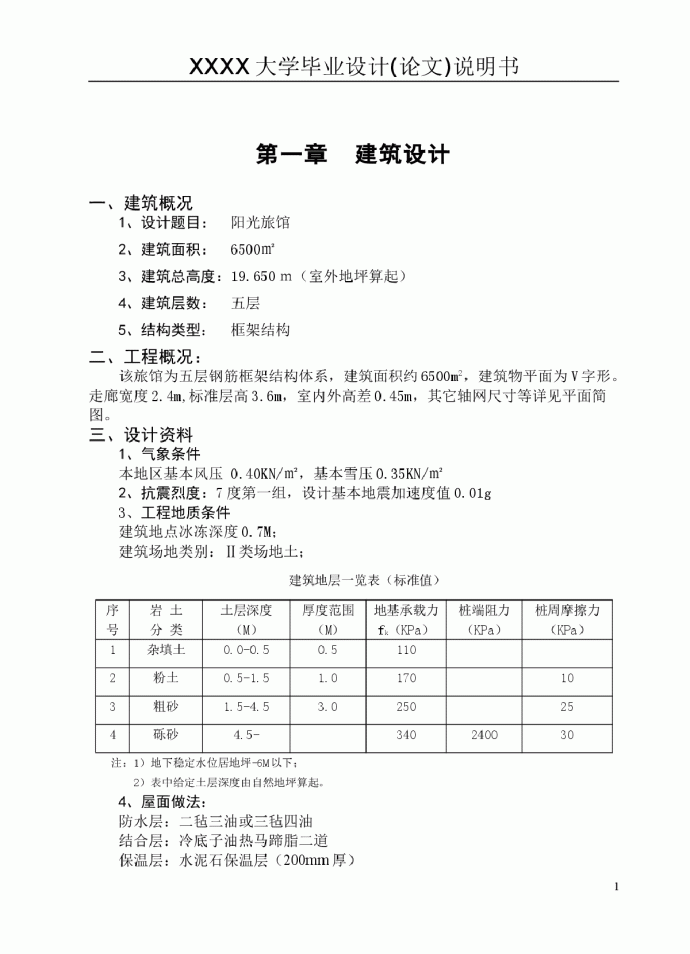 6500平五层旅馆毕业设计（结构计算书、工程量清单、施组、CAD图、施工进度表）_图1