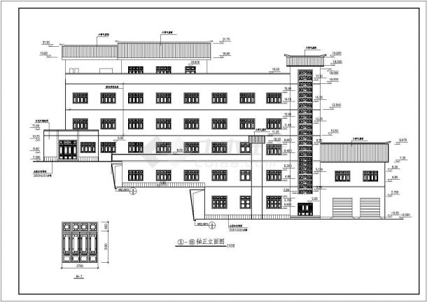某地六层峡江特色宾馆建筑设计施工图-图一