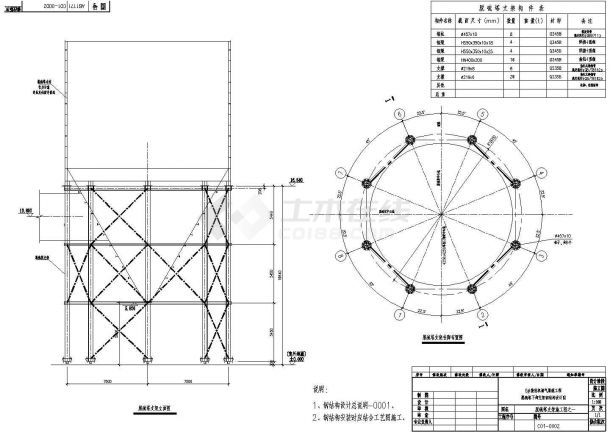 脱硫塔下部支架钢结构设计图（轻钢结构，共5张）-图二