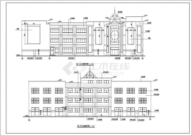 某地三层坡顶少儿图书馆建筑设计施工图-图二