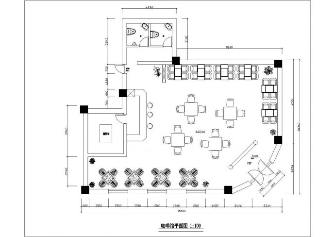小资咖啡店室内装修设计cad施工方案图　_图1