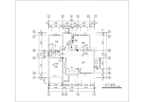 三层长12.84米 宽12.54米农村自建房建筑结构图-图二