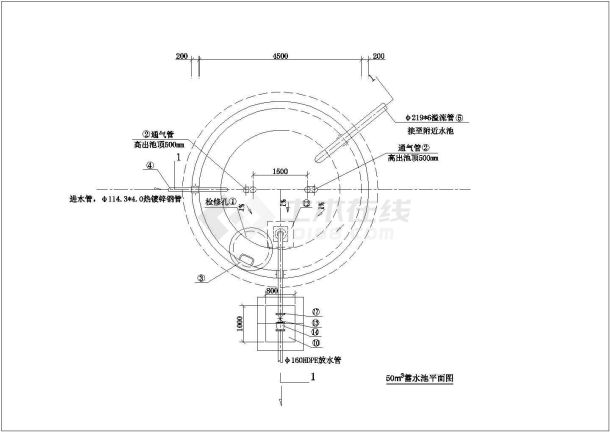 矩形钢筋砼蓄水池 50方CAD图纸-图一