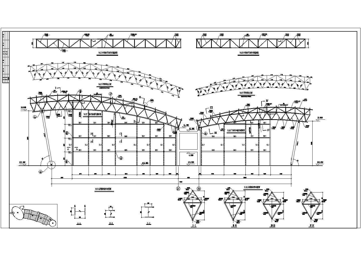 青岛市某大型会展中心桁架结构设计CAD布置图