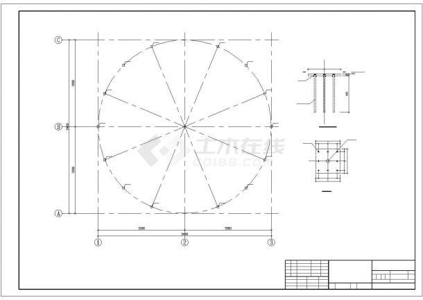 圆形钢网架屋盖结构施工图（含设计说明，共10张）-图二