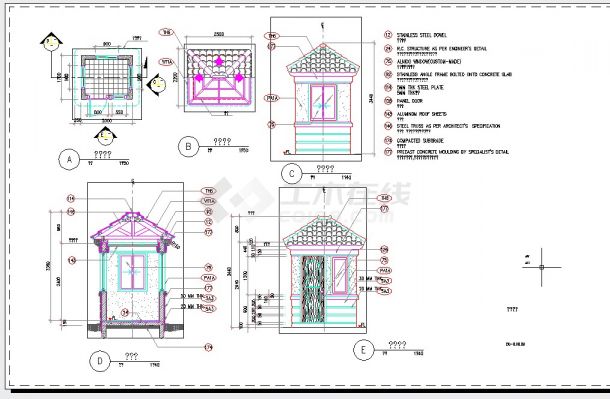 某欧式岗亭建筑施工CAD图（ 1700x2000）-图一