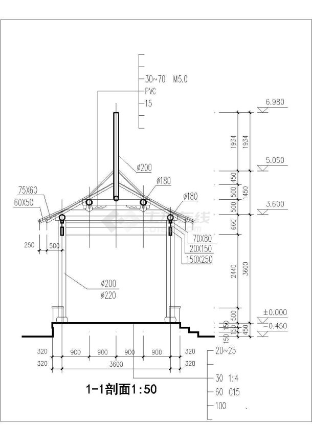 经典双拼仿古亭子建筑CAD施工图纸-图二