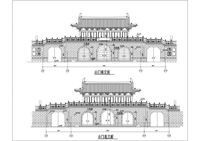 古代城门及山门建筑设计施工CAD方案图纸_图1