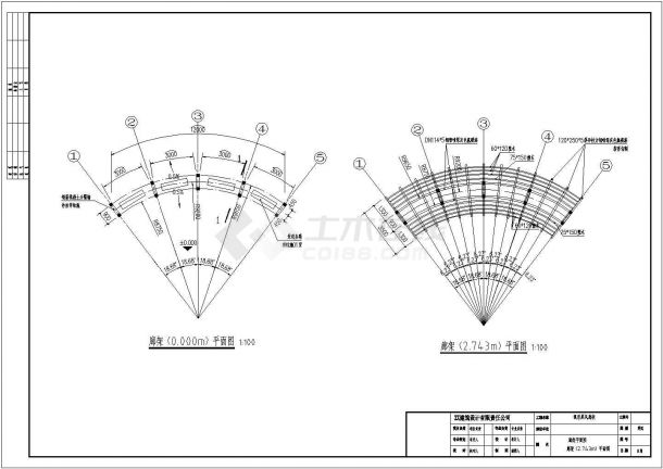 青岛市某经典弧形屏风廊架建施CAD详图-图二