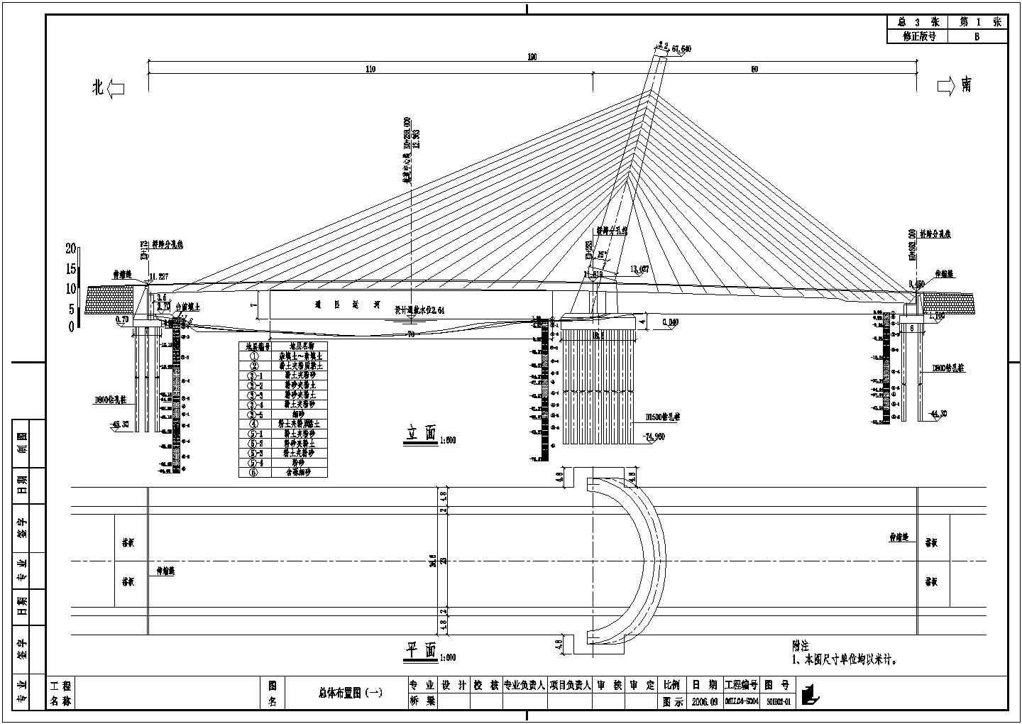 全长190m双跨独斜拱塔双索面预应力混凝土斜拉桥施工图（110m（主跨）+80m（锚跨））