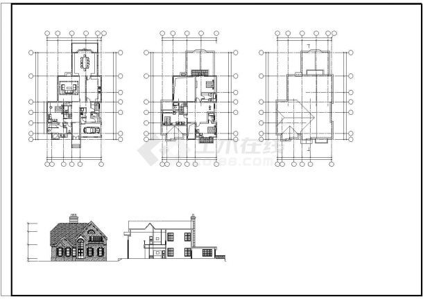某地两层楼别墅建筑设计施工图纸（含3张效果图）-图一
