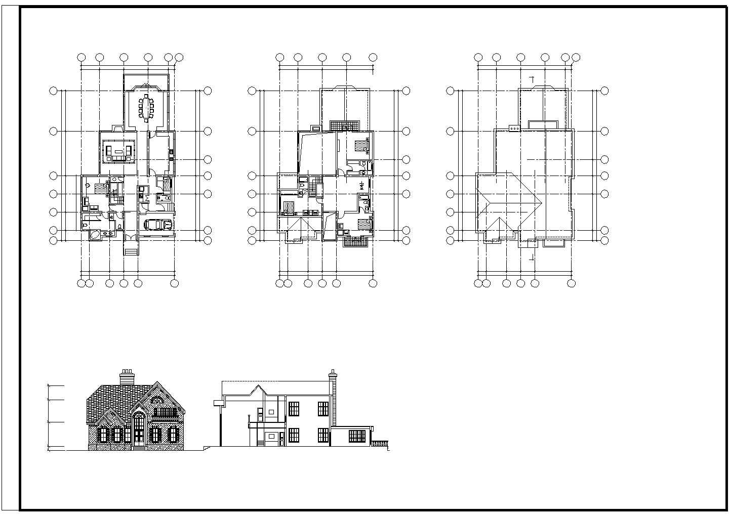 某地两层楼别墅建筑设计施工图纸（含3张效果图）