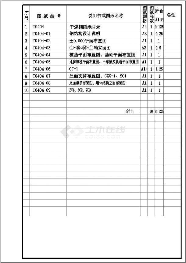 某框排架干煤棚结构设计图（单层厂房，共9张）-图一