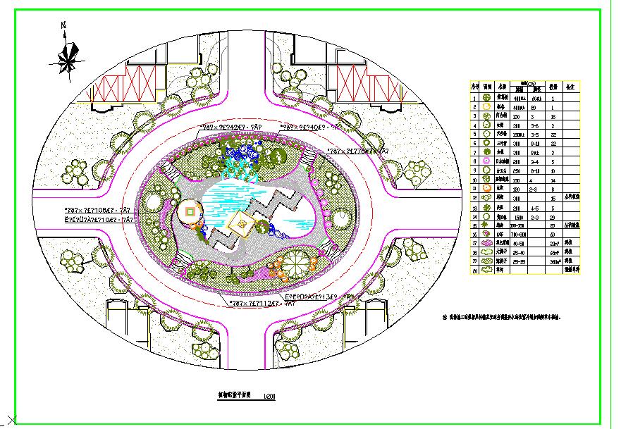 某地区小型园林植物配置景观平面图