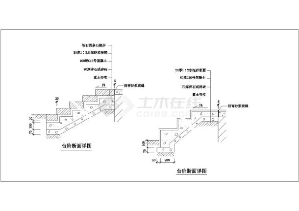 台阶坡道大样图（楼梯局部详图、台阶踏步详图）-图一