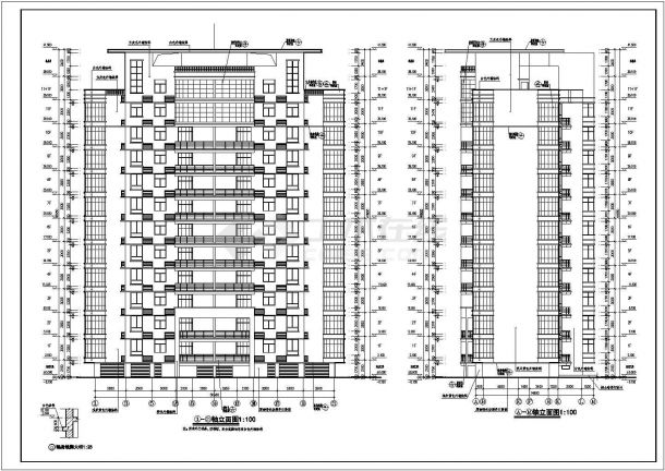 某地上十一层框架结构住宅楼平面施工图-图一