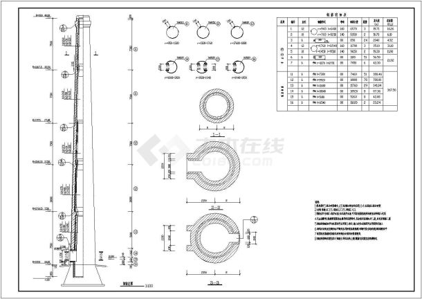 某40m砖烟囱结构图纸，共4张图-图一
