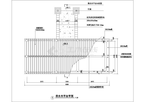 高档小区别墅豪宅景观亲水木平台cad大样图-图一