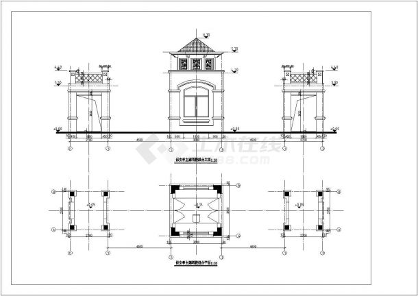广场公园旅游区保安亭塔楼及半地下更衣室设计CAD全套详图-图一