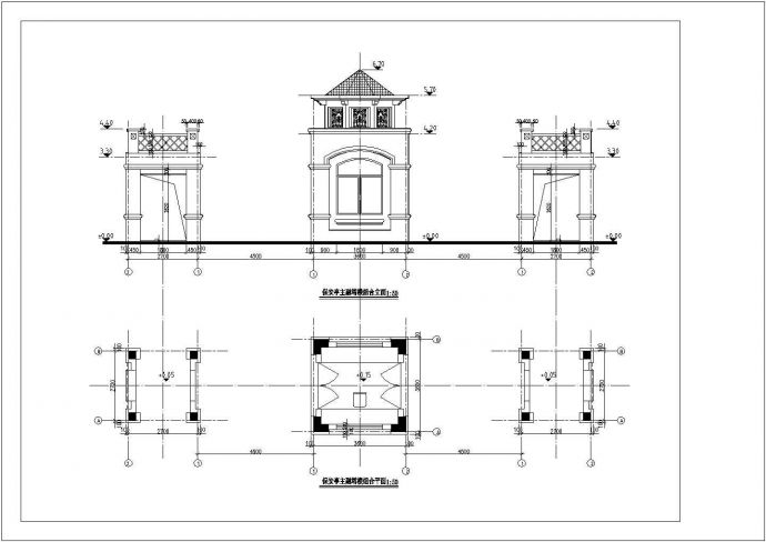 广场公园旅游区保安亭塔楼及半地下更衣室设计CAD全套详图_图1
